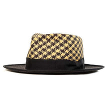Load image into Gallery viewer, Carlisle Hats Fitzroy Street Panama Straw Fedora with Houdstooth pattern, 55cm, stylish wide-brim sun hat for men and women