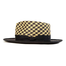 Load image into Gallery viewer, Carlisle Hats Fitzroy Street Panama straw fedora with Houdstooth pattern, 55cm brim, stylish and lightweight headwear.