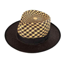Load image into Gallery viewer, Carlisle Hats Fitzroy Street Panama Straw Fedora with Houdstooth pattern, 55cm size, stylish and lightweight summer hat.