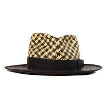 Load image into Gallery viewer, Carlisle Hats Fitzroy Street Panama Straw Fedora with Houdstooth pattern, featuring a classic wide brim and stylish design.