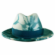 Load image into Gallery viewer, Green Elwood Fedora hat with marble dye pattern from Carlisle Hats, featuring a classic fedora style and a 55cm size.