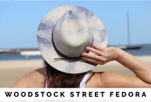 Load image into Gallery viewer, Carlisle Hats Woodstock Street Fedora in marble dye, grey choco, 55cm, featuring a classic fedora style with a textured finish.