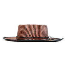 Load image into Gallery viewer, Spanish Rider Amber Tan and Black Panama Straw Fedora hat by Carlisle Hats, with a wide brim and stylish design.