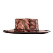 Load image into Gallery viewer, Carlisle Hats Spanish Rider Amber Tan and Black Panama Straw Fedora hat with wide brim and classic style.