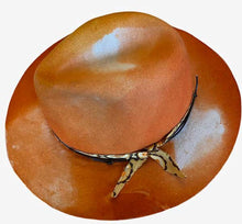 Load image into Gallery viewer, Carlisle Hats St Kilda Sunset Fedora, stylish wide-brim fedora hat in sunset orange with a ribbon band, adjustable fit in 55cm.