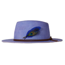 Load image into Gallery viewer, Lavender hand-dyed Woodstock Fedora by Carlisle Hats, featuring a classic wide brim and stylish design.