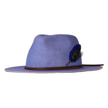 Load image into Gallery viewer, Carlisle Hats Woodstock Fedora in lavender hand-dyed wool, classic wide brim with a stylish pinched crown, 55cm size.