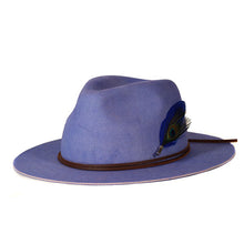 Load image into Gallery viewer, Lavender hand-dyed Woodstock Fedora by Carlisle Hats, showcasing a stylish, wide-brimmed wool felt fedora hat.
