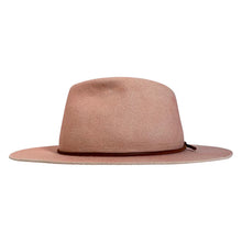 Load image into Gallery viewer, Light pink hand-dyed Woodstock Fedora hat by Carlisle Hats, featuring a classic fedora style and a wide brim.