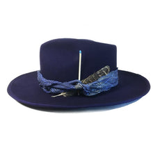 Load image into Gallery viewer, Carlisle Hats Duke Street Blue fedora with a classic wide brim and blue fabric band, stylish and versatile headwear.