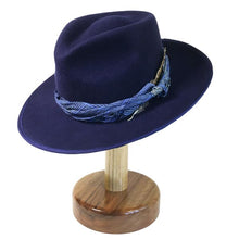 Load image into Gallery viewer, Carlisle Hats Duke Street Blue fedora hat with a wide brim and stylish ribbon, perfect for a classic, sophisticated look.