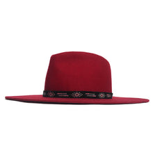 Load image into Gallery viewer, Red Fedora hat made with Camden EW Miyuki Beads by Carlisle Hats, featuring intricate beadwork and stylish design.