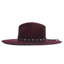 Load image into Gallery viewer, Carlisle Hats Camden EW Miyuki Beads Wine fedora hat with decorative Miyuki bead accents and a stylish wide brim.