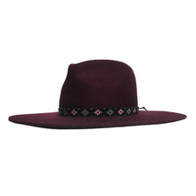 Load image into Gallery viewer, Carlisle Hats Camden EW Miyuki Beads Wine fedora with decorative bead accents and wide brim, stylish accessory for fashion-forward looks.