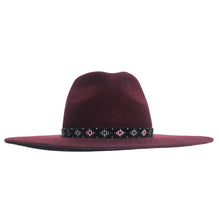 Load image into Gallery viewer, Carlisle Hats Camden EW Miyuki Beads Wine Fedora hat with decorative beaded band and wide brim, stylish accessory for women.
