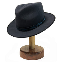 Load image into Gallery viewer, Grey fedora hat featuring Camden Miyuki Beads by Carlisle Hats, showcasing a stylish accessory with detailed beaded embellishments.