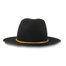 Load image into Gallery viewer, Black fedora hat from Carlisle Hats with bead detail, featuring Camden Street X design and wide brim.