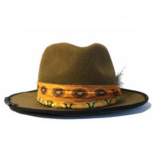 Load image into Gallery viewer, Carlisle Hats Camden Street X Fedora whiskey-colored felt hat with a wide brim and stylish band, perfect for casual or formal wear.