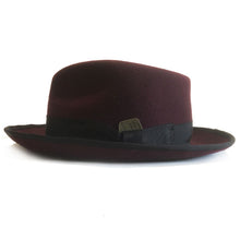 Load image into Gallery viewer, Carlisle Hats Camden Street Burgundy Fedora, stylish felt hat with a wide brim and classic design in deep burgundy color.