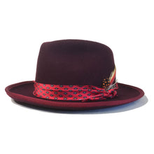 Load image into Gallery viewer, Carlisle Hats Camden Street X Burgundy Red Fedora hat with a wide brim and classic style, perfect for casual or formal wear.