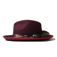 Load image into Gallery viewer, Carlisle Hats Camden Street X Fedora wine hat featuring a classic fedora shape and a stylish wine-colored band.
