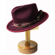 Load image into Gallery viewer, Carlisle Hats Camden Street X Fedora in wine color showing a classic fedora style with a wide brim and textured band.