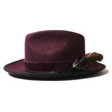 Load image into Gallery viewer, Carlisle Hats Camden Street X Fedora in wine color, stylish wide-brim hat with a classic fedora shape and a decorative band.