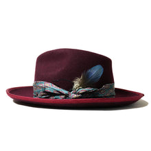 Load image into Gallery viewer, Carlisle Hats Camden Street X Fedora in wine color, stylish wide-brim fedora with a classic design and textured band detail.