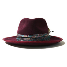 Load image into Gallery viewer, Carlisle Hats Camden Street X Fedora in wine color, featuring a classic fedora style with a wide brim and elegant band detail.