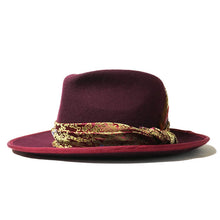 Load image into Gallery viewer, Carlisle Hats Camden Street X Fedora Wine D, stylish wide-brim fedora in wine color with a classic hatband, made of durable materials.