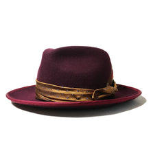 Load image into Gallery viewer, Carlisle Hats Camden Street X Felt Fedora Hat in wine color, featuring a classic fedora style with a wide brim and stylish band.