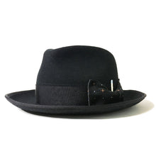 Load image into Gallery viewer, Black Carlisle Hats Camden 6.5 Fedora made from Merino wool felt, featuring a classic wide brim and stylish design.