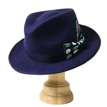 Load image into Gallery viewer, Carlisle Hats Camden 6.5 Blue A fedora made of 100% Merino wool felt, featuring a classic shape and stylish blue color.