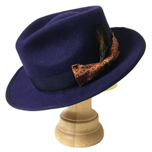 Load image into Gallery viewer, Blue Carlisle Hats Camden 6.5 Fedora made from 100% Merino wool felt, featuring a classic wide brim and stylish design.