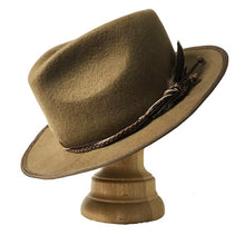 Load image into Gallery viewer, Carlisle Hats Camden 6.5 Tan D Fedora made of merino wool felt, featuring a classic wide brim and stylish design.