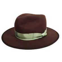 Load image into Gallery viewer, Carlisle Hats Nelson Street Choc Mint fedora made of 100% Merino wool felt, shown in chocolate mint color.