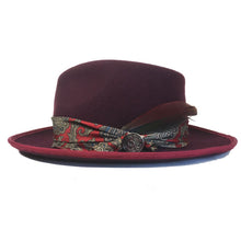 Load image into Gallery viewer, Carlisle Hats Camden Street X Burgundy Gold Fedora hat with a classic fedora shape and stylish design.