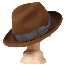 Load image into Gallery viewer, Black Elwood Fedora by Carlisle Hats featuring a classic fedora style with a wide brim and pinched crown.