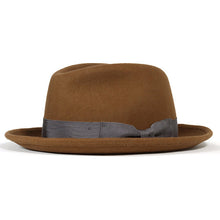 Load image into Gallery viewer, Black Elwood Fedora by Carlisle Hats featuring a classic fedora style with a wide brim and pinched crown.
