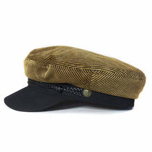 Load image into Gallery viewer, Black Carlisle Hats Fisherman Cap made of velour cord, featuring a classic skipper style with a small brim and textured fabric.