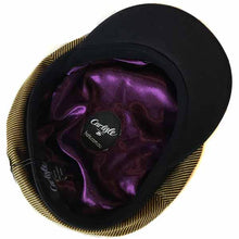 Load image into Gallery viewer, Carlisle Hats black velour cord fisherman cap, Skipper Cap style, with a small brim and nautical design.