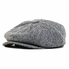 Load image into Gallery viewer, Brown Harris Tweed newsboy cap by Carlisle Hats featuring a classic, rounded crown and short brim for vintage style.