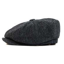 Load image into Gallery viewer, Brown Harris Tweed newsboy cap by Carlisle Hats with a classic, rounded brim and textured fabric, stylish and vintage-inspired headwear.