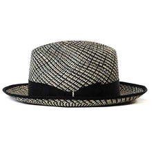 Load image into Gallery viewer, Black and natural weave Elwood Panama straw hat by Carlisle Hats, featuring a wide brim and stylish design.