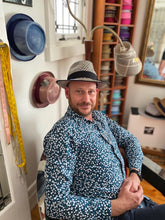 Load image into Gallery viewer, Carlisle Hats Elwood Panama straw hat with black and natural woven pattern, 55cm brim, stylish sun protection accessory