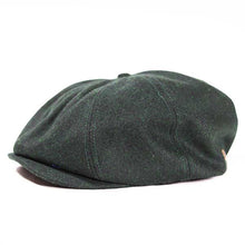 Load image into Gallery viewer, Green wool mix newsboy cap by Carlisle Hats, featuring a classic rounded crown and short brim for vintage style.