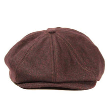 Load image into Gallery viewer, Wool mix wine-colored newsboy cap by Carlisle Hats, featuring a classic round brim and vintage style.