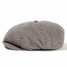 Load image into Gallery viewer, Brown tweed herringbone newsboy cap by Carlisle Hats, featuring a classic rounded crown and short brim for vintage style.