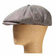 Load image into Gallery viewer, Carlisle Hats newsboy cap in classic tweed herringbone fabric, featuring a rounded crown and short brim for vintage style.