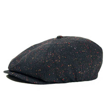 Load image into Gallery viewer, Black wool mix newsboy cap by Carlisle Hats with subtle fleck pattern, classic style and vintage-inspired design.